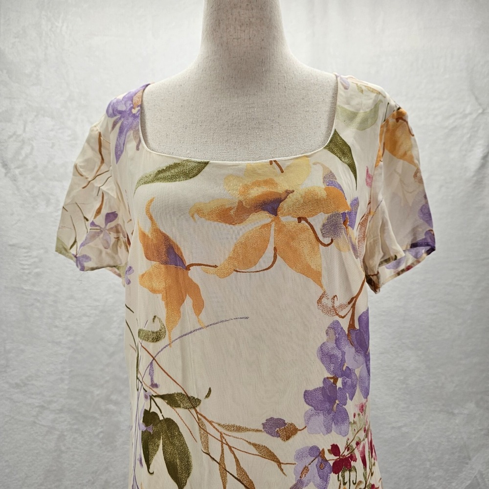 Vintage Coldwater Creek Floral Maxi Dress Size Medium Cream 90s Short Sleeve EUC - Picture 2 of 11